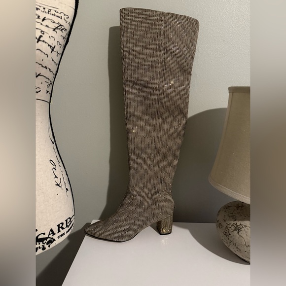 KURT GEIGER LONDON Burlington Pointed Toe Over The Knee Boots in Dark Beige - Picture 5 of 6